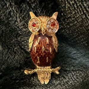 Trifari Gold and Brown Owl Pin